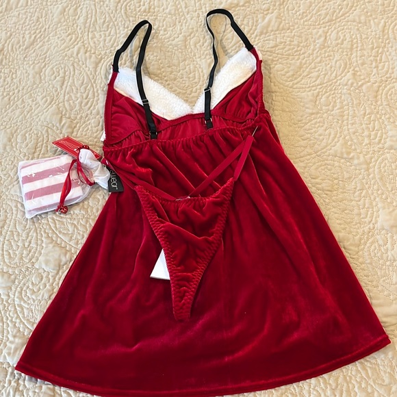 🆕 Seductive Wear by Cinema Etoile 3-PC Red Velour Christmas Red Babydoll Set L - Picture 3 of 14